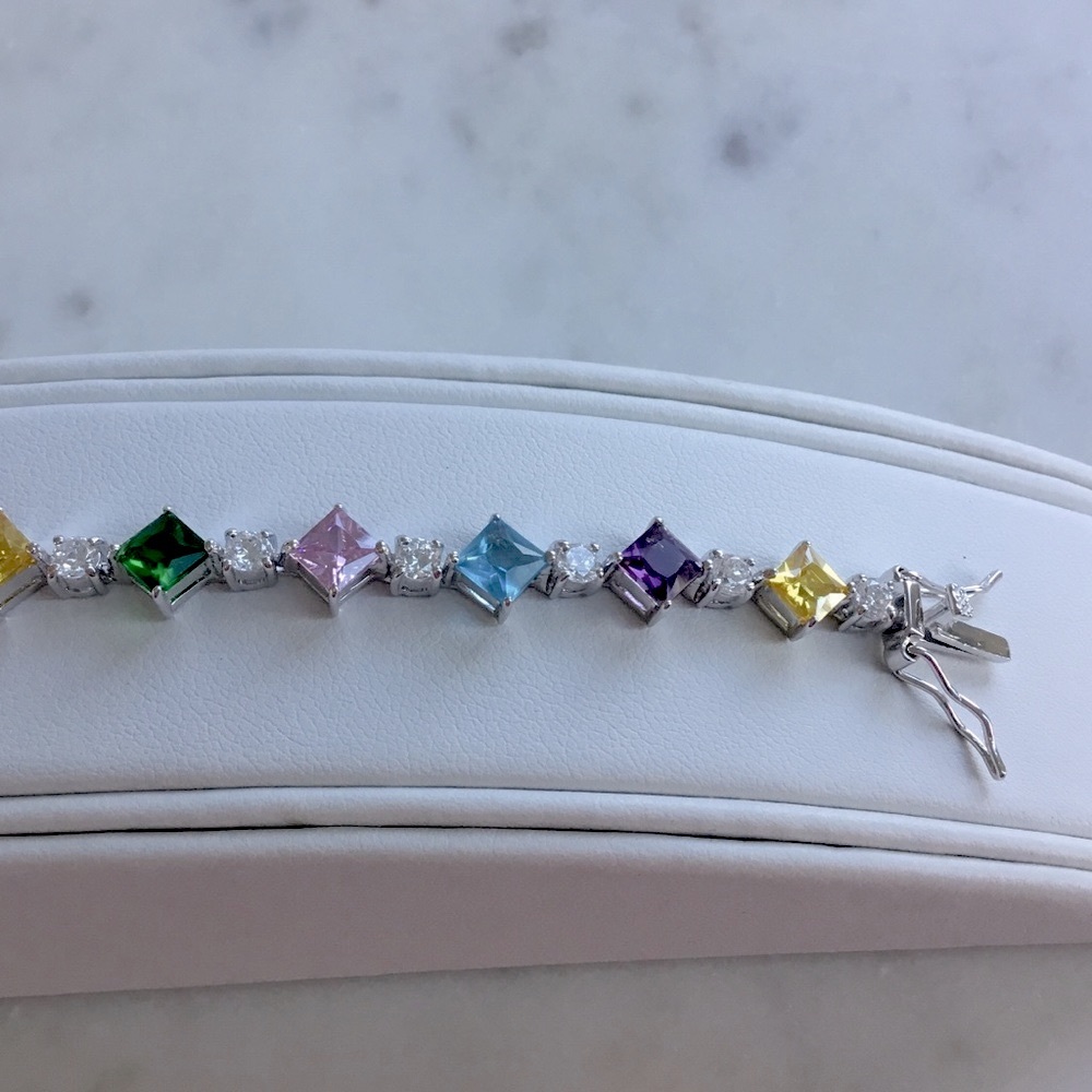 Sterling Silver 7” Multi Color CZ Bracelet - Picture 11 of 17
